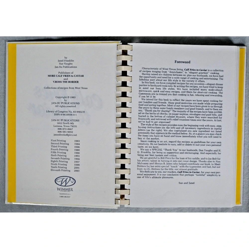 1983 Calf Fries to Caviar Texas Cookbook Janel Franklin Spiral Bound